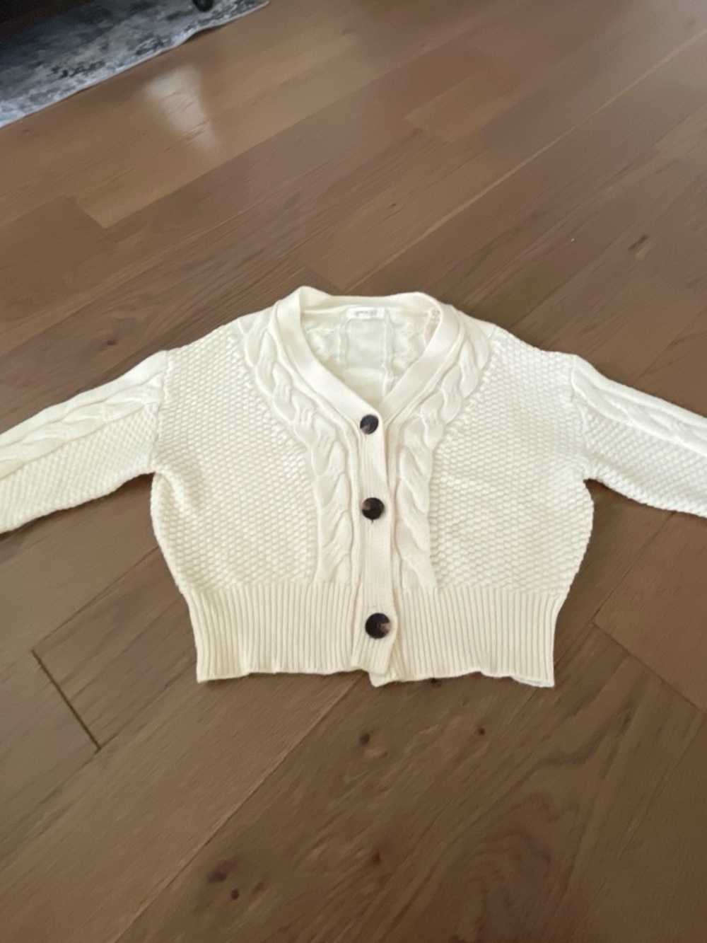 Cropped Cream Cable-Knit Button Cardigan
